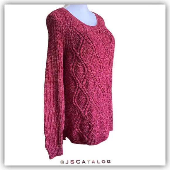 Cherry Red Wide Weave Cable Knit Crewneck Pullover - L - EUC - Picture 1 of 6
